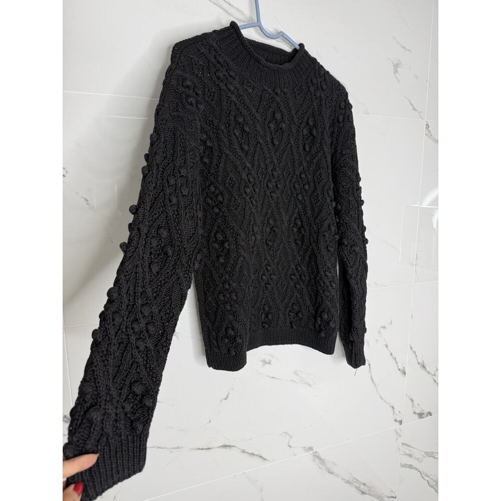 Vintage Signatures Northern Isles Sweater Womens Sz M Pom Pom Ramie Cotton Black